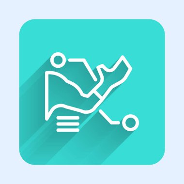 Beyaz çizgi protez el ikonu uzun gölgeli izole edilmiş. Biyonik kolun gelecekteki konsepti, robot mekanik el. Yeşil kare düğmesi. Vektör.