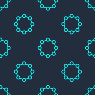 Yeşil çizgi kimyasal formül ikonu mavi arkaplanda izole edilmiş pürüzsüz desen. Yenilikçi tıp, sağlık, araştırma ve bilim için soyut altıgen. Vektör.