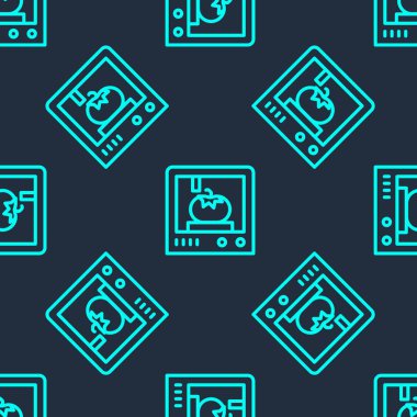 Yeşil çizgi 3D baskı teknolojisi simgesi mavi arka planda izole edilmiş kusursuz desen. Vektör.