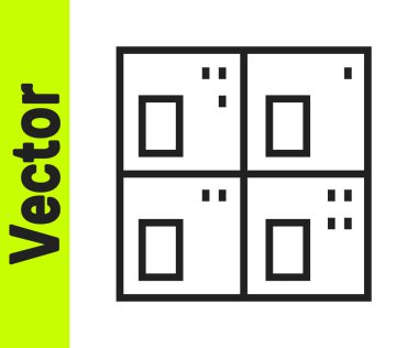 Beyaz arkaplanda izole edilmiş simge elementlerinin siyah çizgi periyodik tablosu. Vektör.