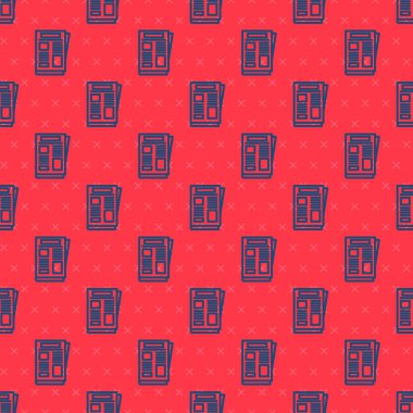 Mavi çizgi haber simgesi, kırmızı arkaplanda kusursuz desen izole etti. Gazete tabelası. Kitle iletişim sembolü. Vektör.