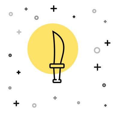 Siyah çizgi kılıç simgesi beyaz arkaplanda izole edildi. Kılıç işareti. Rastgele dinamik şekiller. Vektör.