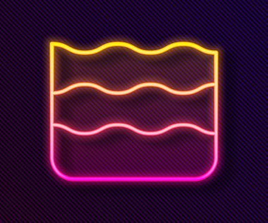 Parlayan neon çizgisi dalga simgesi siyah arkaplanda izole edildi. Vektör.