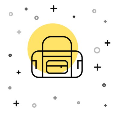 Siyah çizgi spor çantası simgesi beyaz arkaplanda izole edildi. Rastgele dinamik şekiller. Vektör.