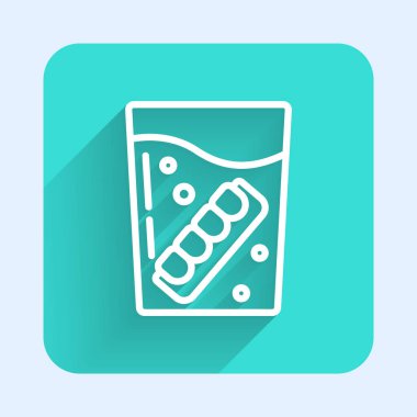 Beyaz çizgi uzun gölgeli cam ikonda sahte çene. Diş çene ya da takma dişler, kesici dişli takma dişler. Yeşil kare düğmesi. Vektör.