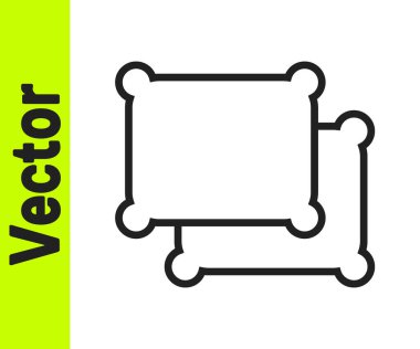 Siyah çizgi dikdörtgen yastık simgesi beyaz arkaplanda izole edilmiş. Yastık tabelası. Vektör.