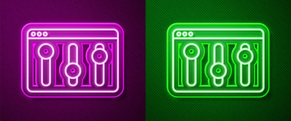 Glowing Neon Line Browser Setting Icon Isolated Purple Green Background — Stock Vector