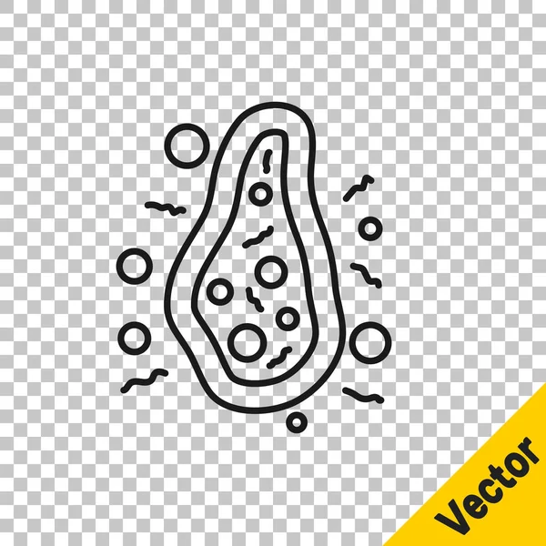 Zwarte Lijn Bacteriën Pictogram Geïsoleerd Transparante Achtergrond Bacteriën Ziektekiemen Micro — Stockvector