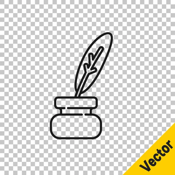 Línea Negra Icono Pluma Tintero Aislado Sobre Fondo Transparente Vector — Vector de stock