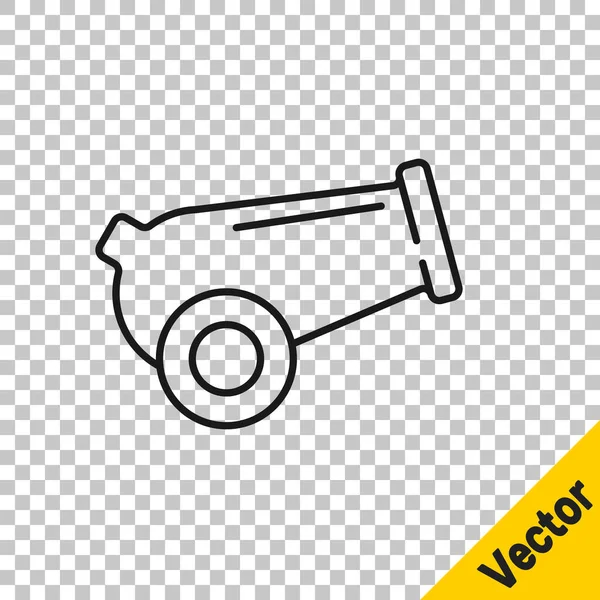 Zwarte Lijn Cannon Pictogram Geïsoleerd Transparante Achtergrond Middeleeuwse Wapens Vector — Stockvector