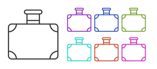 Czarna Linia Walizka Ikonę Podróży Izolowana Białym Tle Podróżujący Znak — Wektor stockowy