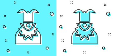 Siyah çizgi Joker baş simgesi yeşil ve beyaz arkaplanda izole edildi. Soytarı işareti. Rastgele dinamik şekiller. Vektör.