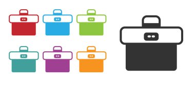 Beyaz arkaplanda siyah evrak çantası simgesi izole edildi. İş ilanı. İş portföyü. Simgeleri renklendirin. Vektör.