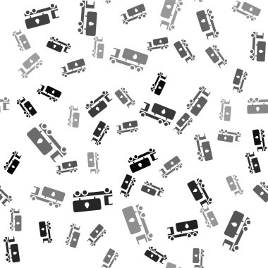 Siyah Tanker ikonu beyaz arka planda izole edilmiş kusursuz desen. Petrol tankeri, petrol kamyonu, sarnıç, petrol karavanı. Vektör.