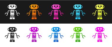 Robot oyuncak simgesini siyah beyaz arkaplanda izole et. Vektör.