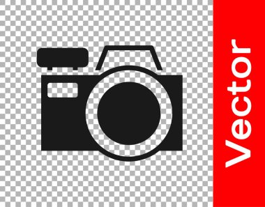 Şeffaf arkaplanda siyah fotoğraf makinesi simgesi izole edildi. Fotoğraf makinesi simgesi. Vektör.