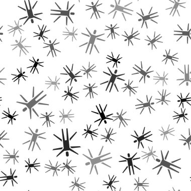 Leonardo Da Vinci 'nin Siyah Vitruvius Adamı ikonu beyaz arka planda kusursuz deseni izole etti. İnsan anatomisi. Vektör.