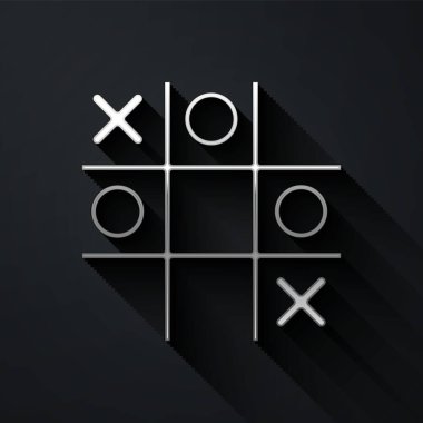 Silver Tic tac toe game icon isolated on black background. Long shadow style. Vector. clipart