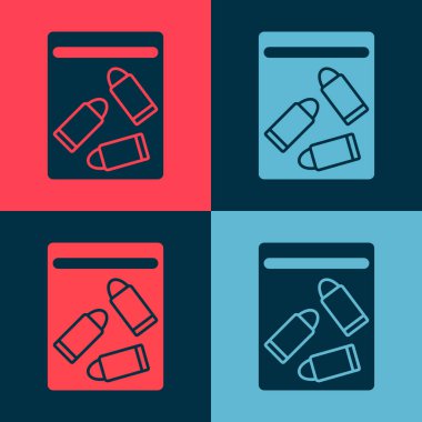 Pop Art Kanıt Torbası ve kurşun ikonu renkli arka planda izole edilmiş. Vektör.