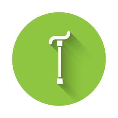 Uzun gölgeli beyaz baston ikonu. Yeşil daire düğmesi. Vektör.