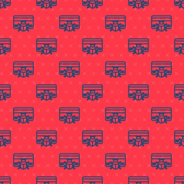 Kredi kartı simgesindeki mavi çizgi sistemi hatası kırmızı arkaplanda izole edilmiş. Kod hatası konsepti. Sistemde hata var. Böcek araması. Vektör.