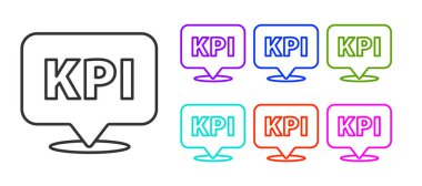 Siyah çizgi KPI - Anahtar performans göstergesi simgesi beyaz arkaplanda izole edildi. Simgeleri renklendirin. Vektör.