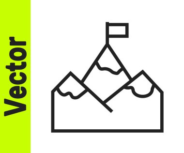 Beyaz arkaplanda izole edilmiş siyah çizgi dağları. Zaferin ya da başarının sembolü. Gol başarısı. Vektör.