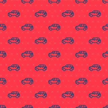 Mavi çizgi Hatchback araba simgesi kırmızı arka planda izole edilmiş. Vektör.