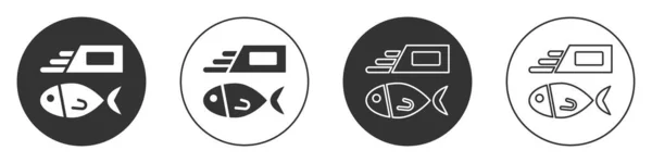 黑鱼和薯片图标孤立在白色背景上 圆形按钮 — 图库矢量图片