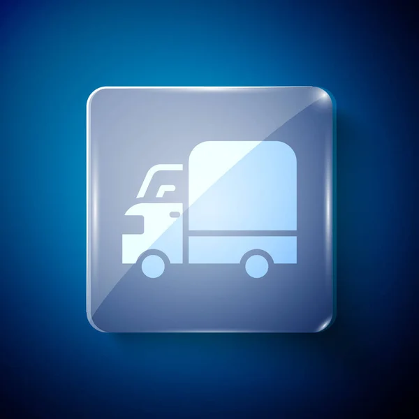 White Delivery Cargo Truck Vehicle Icon Isolated Blue Background Square — Stock Vector