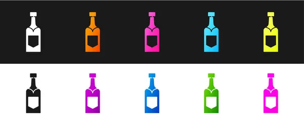 Set Champagne Fles Pictogram Geïsoleerd Zwart Wit Achtergrond Vector — Stockvector