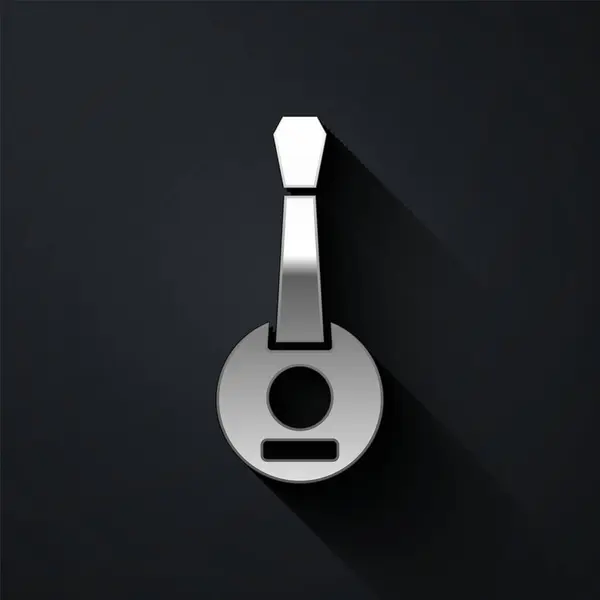 Silber Banjo Symbol Isoliert Auf Schwarzem Hintergrund Musikinstrument Langer Schatten — Stockvektor