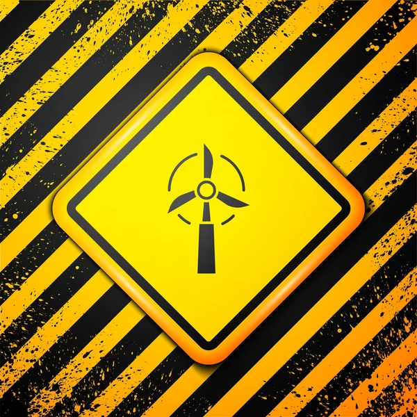 Ikona Černé Větrné Turbíny Izolovaná Žlutém Pozadí Značka Generátoru Větru — Stockový vektor