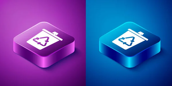 Isometrischer Papierkorb Mit Symbolsymbol Auf Blauem Und Violettem Hintergrund Mülleimer — Stockvektor
