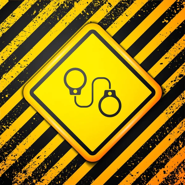 Schwarze Handschellen Auf Gelbem Hintergrund Warnzeichen Vektor — Stockvektor