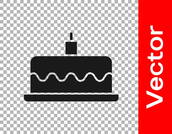 黑色蛋糕与燃烧的蜡烛图标隔离在透明的背景 生日快乐Happy Birthday Day — 图库矢量图片