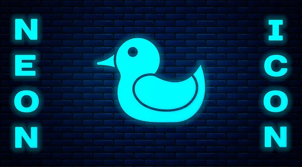 Glowing Neon Rubber Duck Icon Isolated Brick Wall Background Vector — Stock Vector