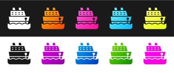 Set Icono Crucero Aislado Sobre Fondo Blanco Negro Turismo Viajes — Vector de stock