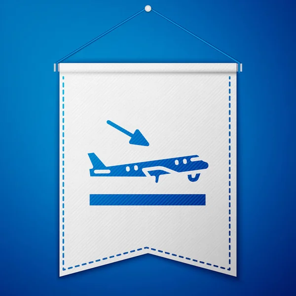 Icono Aterrizaje Avión Azul Aislado Sobre Fondo Azul Símbolo Transporte — Archivo Imágenes Vectoriales