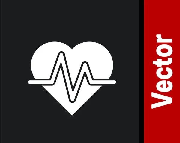 Белый Сердечный Ритм Значок Изолирован Черном Фоне Знак Сердцебиения Икона — стоковый вектор