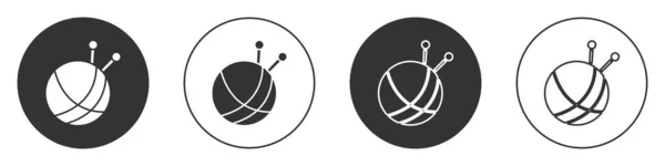 黑纱球与针织图标隔离在白色背景 针织或裁缝店的标签 圆形按钮 — 图库矢量图片