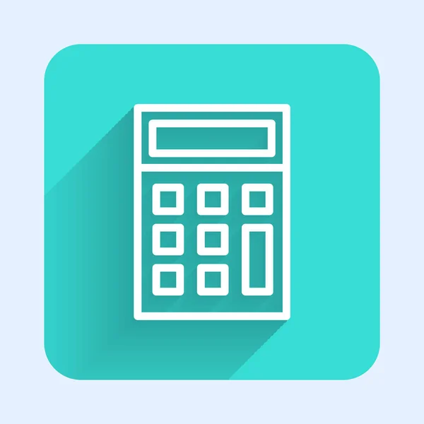 White Line Calculator Icon Isolated Long Shadow Accounting Symbol Business — Stock Vector