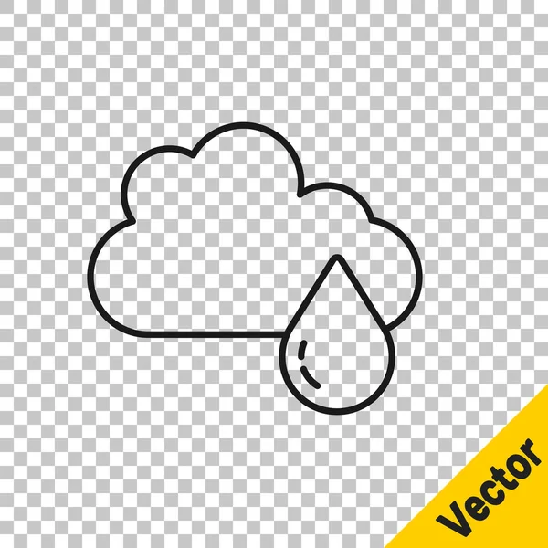 Nube Línea Negra Con Icono Lluvia Aislado Sobre Fondo Transparente — Vector de stock