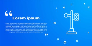 Beyaz çizgi tren trafik ışığı ikonu mavi arkaplanda izole edildi. Trenlerin hareketlerini düzenlemek için demiryolu için trafik ışıkları. Vektör.