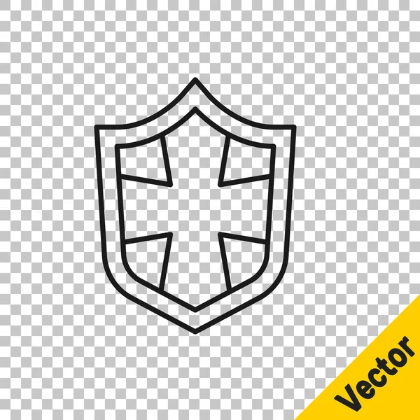 Черная Линия Щит Значок Изолирован Прозрачном Фоне Знак Охранника Безопасность — стоковый вектор