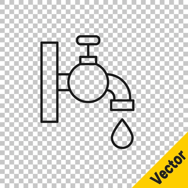 Black Line Water Tap Icon Isolated Transparent Background Vector — Stock Vector