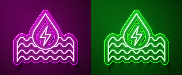 Glowing Neon Line Water Energy Icon Isolated Purple Green Background — Stock Vector