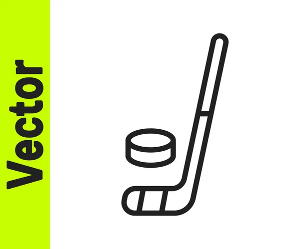 Ligne Noire Bâton Hockey Sur Glace Icône Rondelle Isolés Sur — Image vectorielle