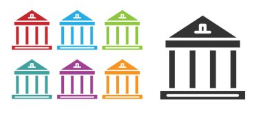 Siyah Müze binası simgesi beyaz arkaplanda izole edildi. Simgeleri renklendirin. Vektör.