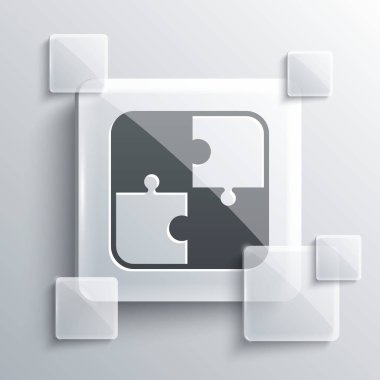 Gri yapboz parçaları, gri arka planda izole edilmiş oyuncak ikonu. Kare cam paneller. Vektör.